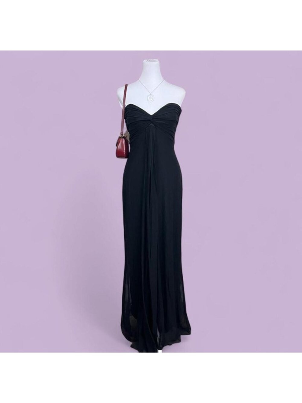 90s Cache black goth grunge essential basic long black strapless dress